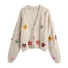 Long Sleeve Floral Embroidered Crop Cardigan