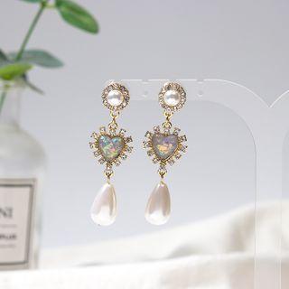 Faux Crystal Heart Faux Pearl Drop Earring