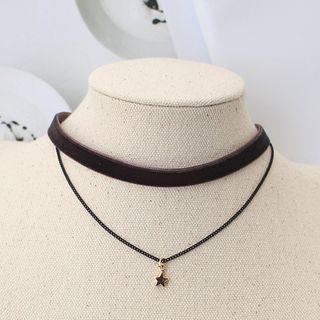 Star Pendant Layered Velvet Choker Brown - One Size
