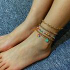 Rhinestone Bead Flower Layered Anklet 812 - Gold - One Size