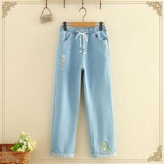 Dinosaur Embroidered Fleece-lined Jeans