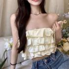 Strapless Ruffled Crop Top White - One Size