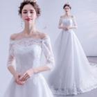 3/4-sleeve Lace Trained Evening Gown