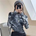 Long Sleeve Tie-dye Print Drawstring Sheath Top