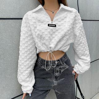 Drawstring-cuff Half-zip Cropped Sweatshirt
