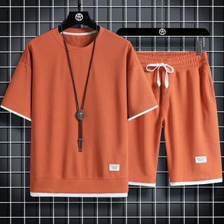 Set: Mock Two-piece Short-sleeve T-shirt + Sweatshorts