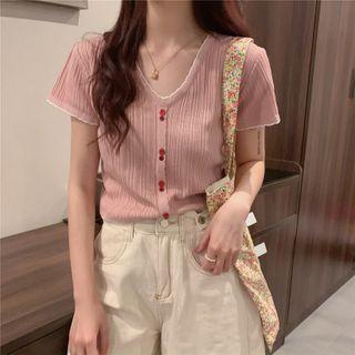Short-sleeve Perforated Crop Cardigan