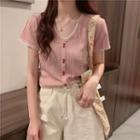 Short-sleeve Perforated Crop Cardigan