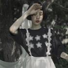 3/4-sleeve Embellished T-shirt Black - One Size