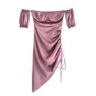 Short-sleeve Off-shoulder Asymmetrical Sheath Dress