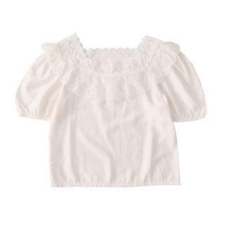 Square-neck Plain Lace Cropped Blouse