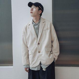 Lapel Collar Corduroy Plain Blazer