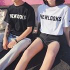 Couple Matching Mock Two-piece Letter Short-sleeve T-shirt