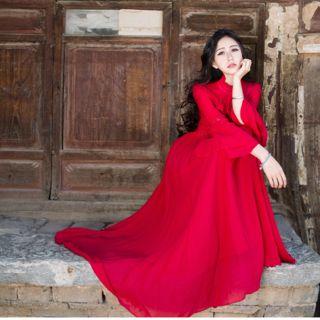 Lace-trim Ruffled Maxi Dress