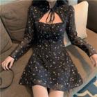 Floral Cutout Long-sleeve Slim-fit Dress As Figure - One Size