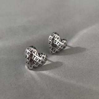 Heart Lettering Sterling Silver Earring Lettering Love Heart Earrings - Silver - One Size