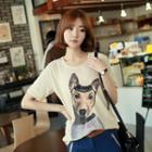 Short-sleeve Dog Print T-shirt