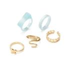 Set Of 5: Resin Alloy Ring (various Designs) Set Of 5 - Blue & Gold - One Size