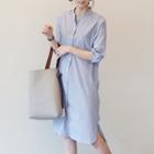 Puff-sleeve Knotted-back A-line Dress