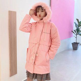 Fluffy Trim Embroidered Hooded Coat