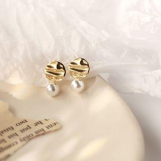 925 Sterling Silver Disc Faux Pearl Earring 1 Pair - 925 Silver - As Shown In Figure - One Size