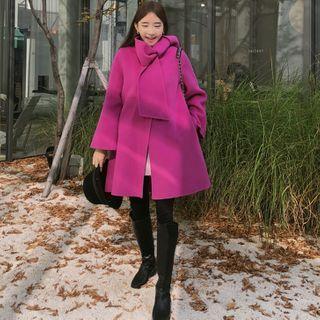 Tie-neck Snap-button Wool Blend Coat
