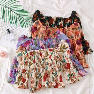 Wide-neck Crop Chiffon Top
