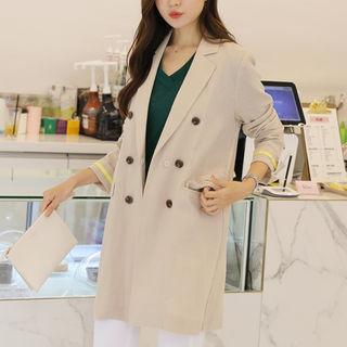 Double-breasted Contrast-trim Linen Jacket