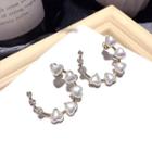 Faux Pearl Heart Rhinestone Open Hoop Earring 1 Pair - Silver Stud - Gold - One Size