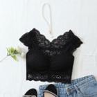 Plain Cropped Lace Top Black - One Size