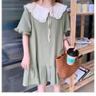 Contrast Lace-trimmed Short-sleeved Dress