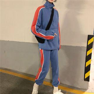 Couple Matching Set: Contrast Trim Pullover + Contrast Trim Harem Pants