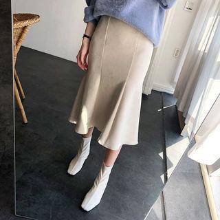 Faux-suede Flare Long Skirt