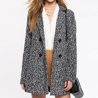 Double-breasted Melange Woolen Coat