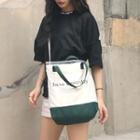 Contrast Panel Lettering Canvas Tote Bag
