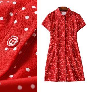Short-sleeve Dotted Chiffon Shirtdress