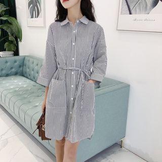 3/4-sleeve Pinstripe Shirtdress