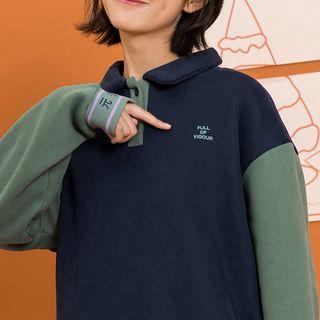 Color-panel Long Sleeve Polo Sweatshirt