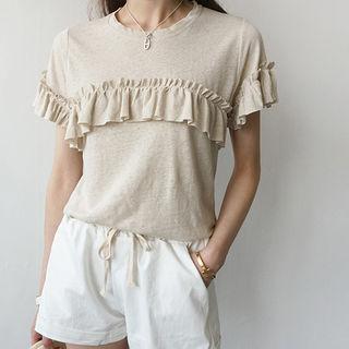 Frill-trim Linen Blend T-shirt