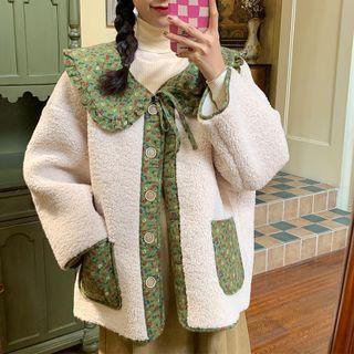 Floral Trim Button-up Jacket Almond - One Size