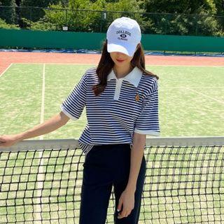 Emblem-patch Stripe Polo Shirt