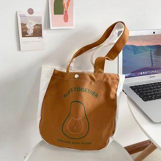 Bear Print Tote Bag Avocado Bear - Brown & White - One Size