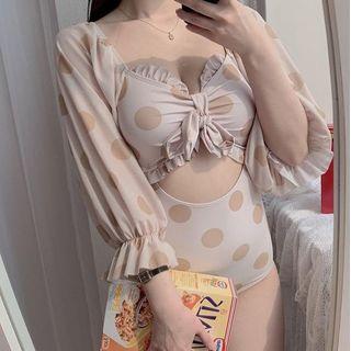Frilled Trim Cutout Front Dotted Swimsuit
