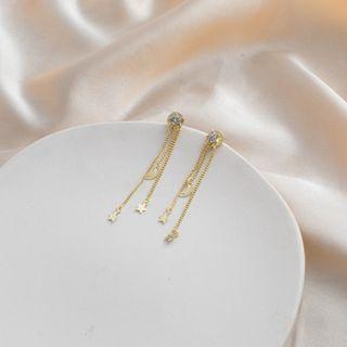 Moon & Star Rhinestone Fringed Earring 1 Pair - E226-1 - Gold - One Size
