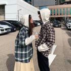 Couple Matching Mock Two-piece Hooded Plaid Shirt