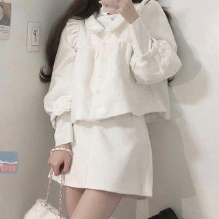 Puff-sleeve Jacket / A-line Skirt