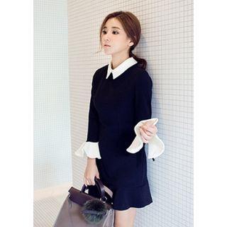 Contrast-collar Flounced Minidress Black - M