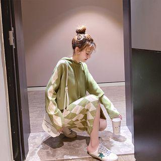 Set: Knit Hoodie + Patterned Midi Skirt
