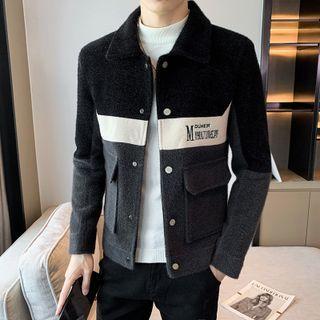 Lettering Color Block Single-breasted Jacket