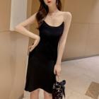 Chain Strap Sleeveless Plain Dress Black - One Size